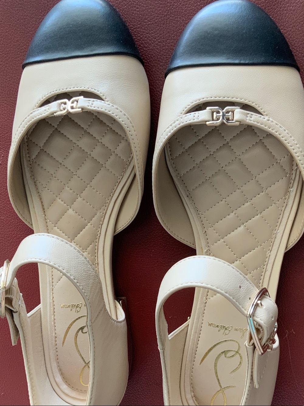 Sam Edelman Beige Slingback Flats with Black Cap Toe